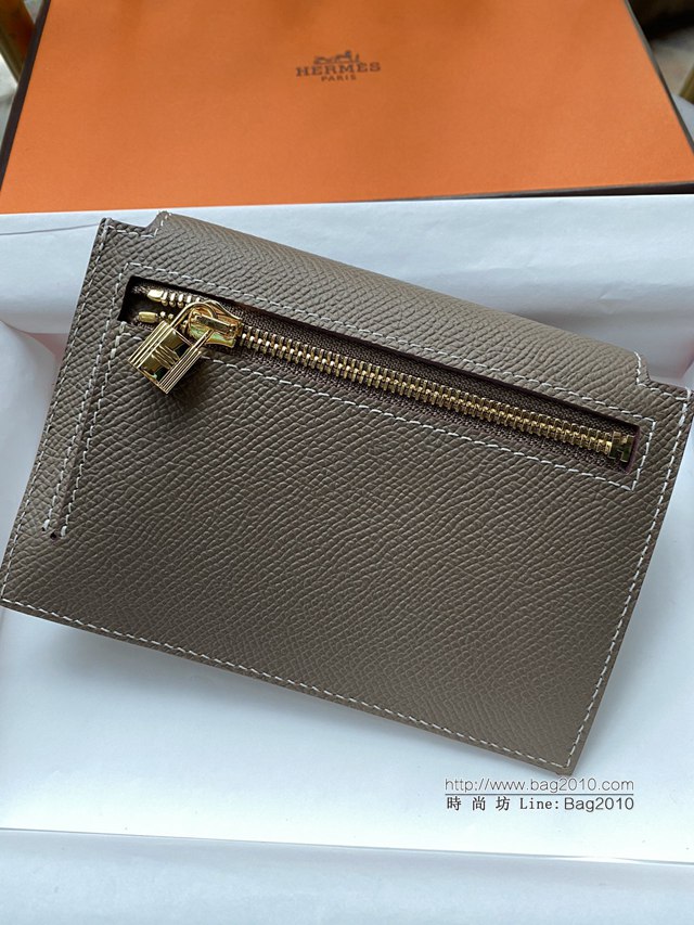 Hermes卡包 愛馬仕原版Kelly Pocket Epsom皮 Hermes新款小錢包 大象灰金扣  tdh2170